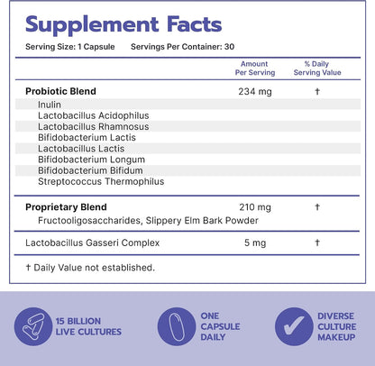 Bari Life Probiotic Supplement, Post-Op Bariatric Probiotics for Digestive Health, 30 Easy to Swallow Capsules, 15 Billion CFU