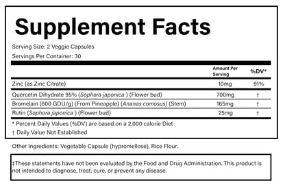 PURE® Quercetin+ with Zinc, Bromelain, Rutin Immune Shield - 60 Capsules - High Bioavailability Antioxidant Complex for Respiratory Health & Viral Defense - Made in USA PURE buy supplements Au