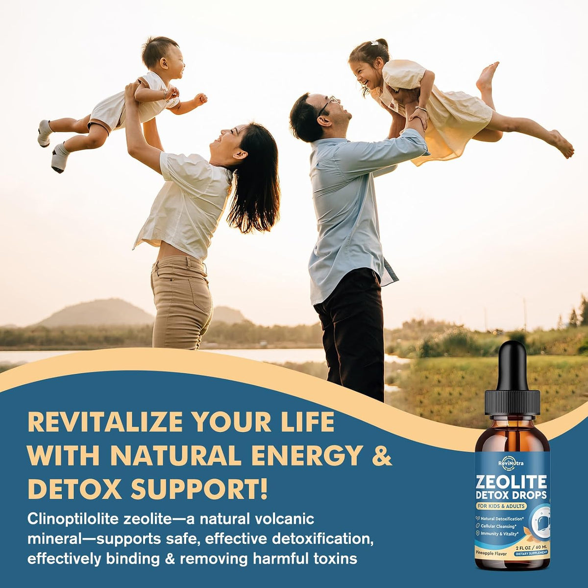 Zeolite Detox for Kids and Adults, Zeolite Clinoptilolite Liquid Drops with Chlorella, Magnesium, Zinc, Methy Vitamin B12 & D3, Gut Liver Detox Cleanse, Immunity, Pineapple Flavor 4 Fl Oz