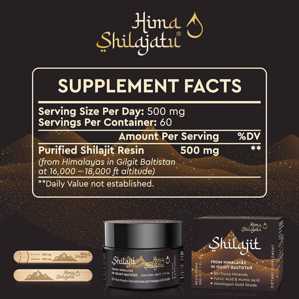 Hima Shilajatu Shilajit Purest Himalayan Organic Shilajit Resin - Gold Grade 100% Purity Shilajit with Fulvic Acid & 85+ Trace Minerals Complex for Energy & Immune Support, 30 Grams (2 Months Supply)