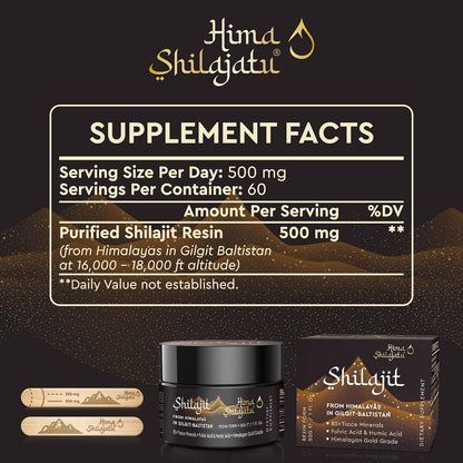 Hima Shilajatu Shilajit Purest Himalayan Organic Shilajit Resin - Gold Grade 100% Purity Shilajit with Fulvic Acid & 85+ Trace Minerals Complex for Energy & Immune Support, 30 Grams (2 Months Supply)