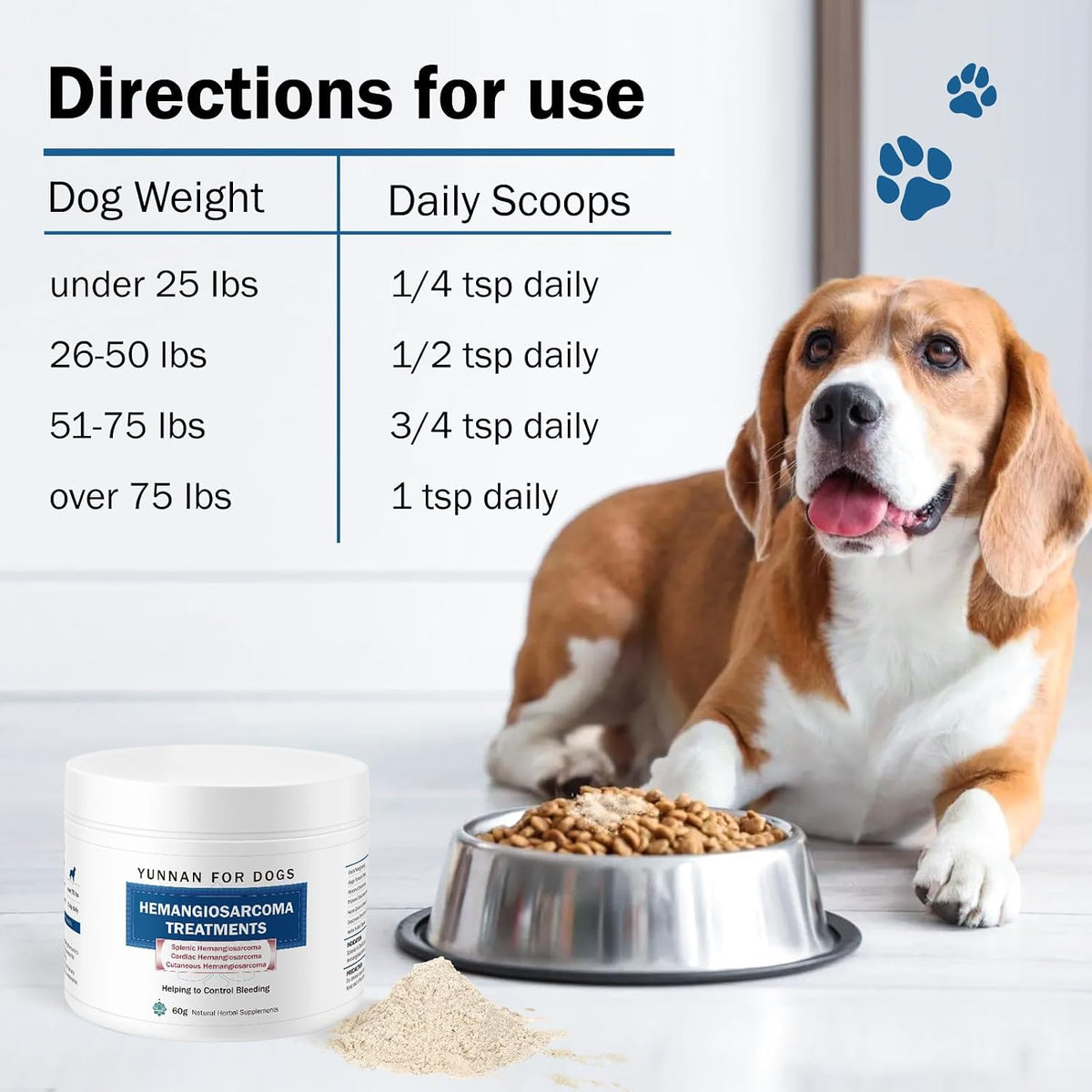 Quick Stop Bleeding for Dogs, Natural Yunnan Sanqi & Herbal Powder | Supports Internal Bleeding, Hemangiosarcoma, Bloody Stools, Post-Surgical Recovery, Ulcers, Severe Bruising, 60g