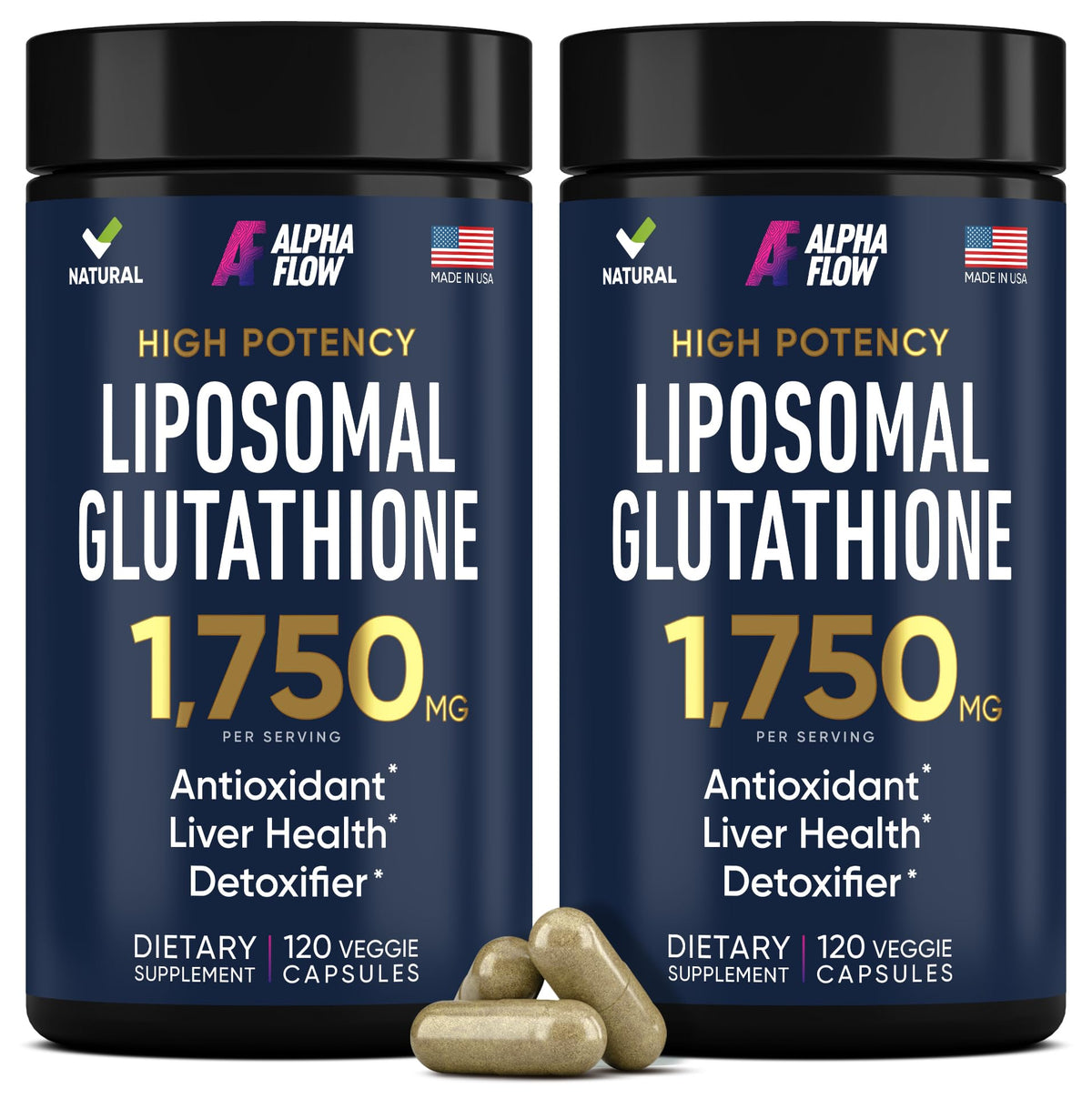 Alpha Flow (2 Pack) Liposomal Glutathione 1100mg – High Absorption Glutathione Supplement with Vitamin C, ALA & Phospholipid Complex – Liver Function, Skin & Immune Support – 240 Vegan Capsules Alpha FlowBuy Supplements Australia