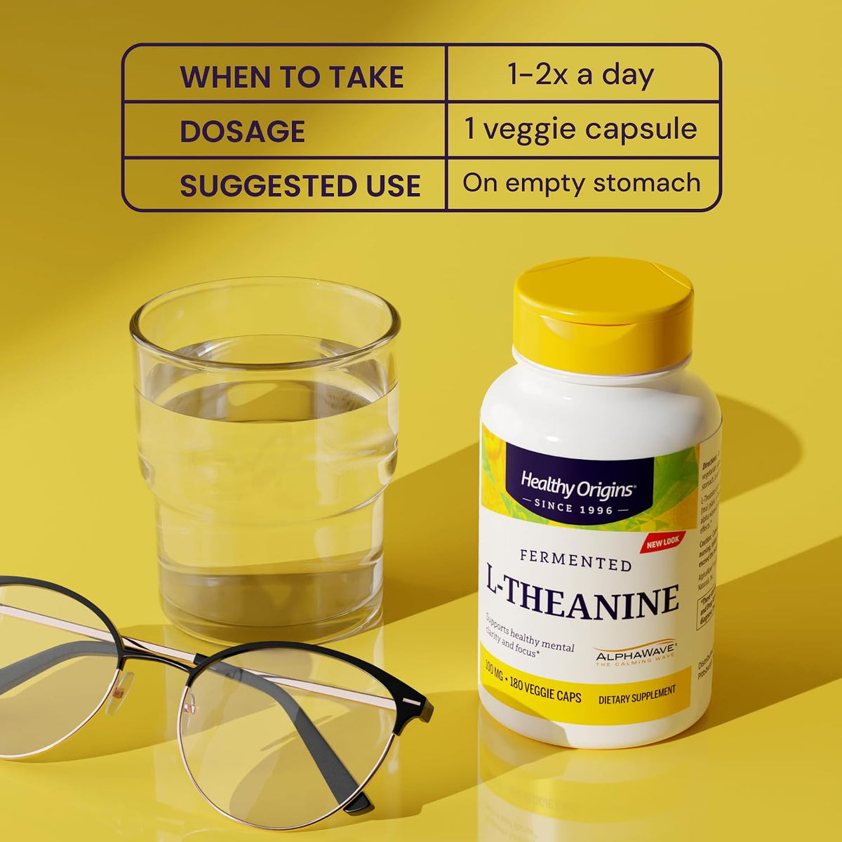 Healthy Origins L-Theanine AlphaWave 100 mg, 180 Veggie Caps