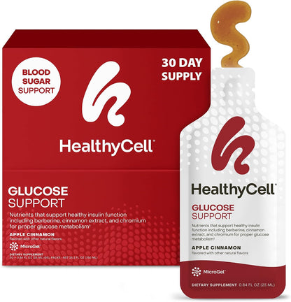 Healthycell Glucose Support Supplement to Support Balanced Blood Sugar | Berberine, Cinnamon & Chromium for Healthy Insulin Function & Proper Glucose Metabolism - 30 Gel Packs, Apple Cinnamon Flavor