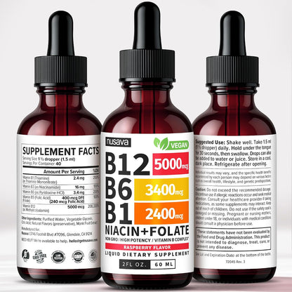NUSAVA Unflavored D3 K2, Strawberry Flavored D3 K2 & Vitamin B12 Liquid Drops Bundle — Daily Wellness Liquid Vitamins for Energy & Immune Support — Non-GMO, Gluten-Free, 2pk Each