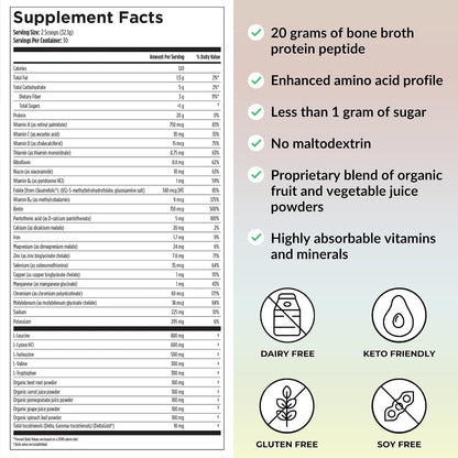 Reignite Wellness by JJ Virgin | Chocolate Bone Broth All-in-One Shake | Gluten Free + Dairy Free Protein Powder | Contains 20G of Beef Protein with Vitamins, Minerals, Amino Acids | 30 Servings