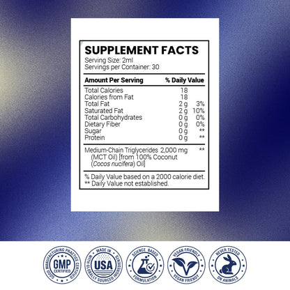 Research Verified 100% MCT Oil - 2 Fl. Oz. - 1 Bottle - Vegan Friendly