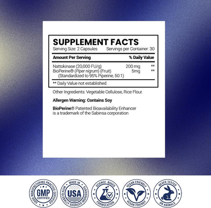 Research Verified Nattokinase - 4000 FU - Circulatory Support - BioPerine, No Vitamin K2-60 Capsules - Pack of 3