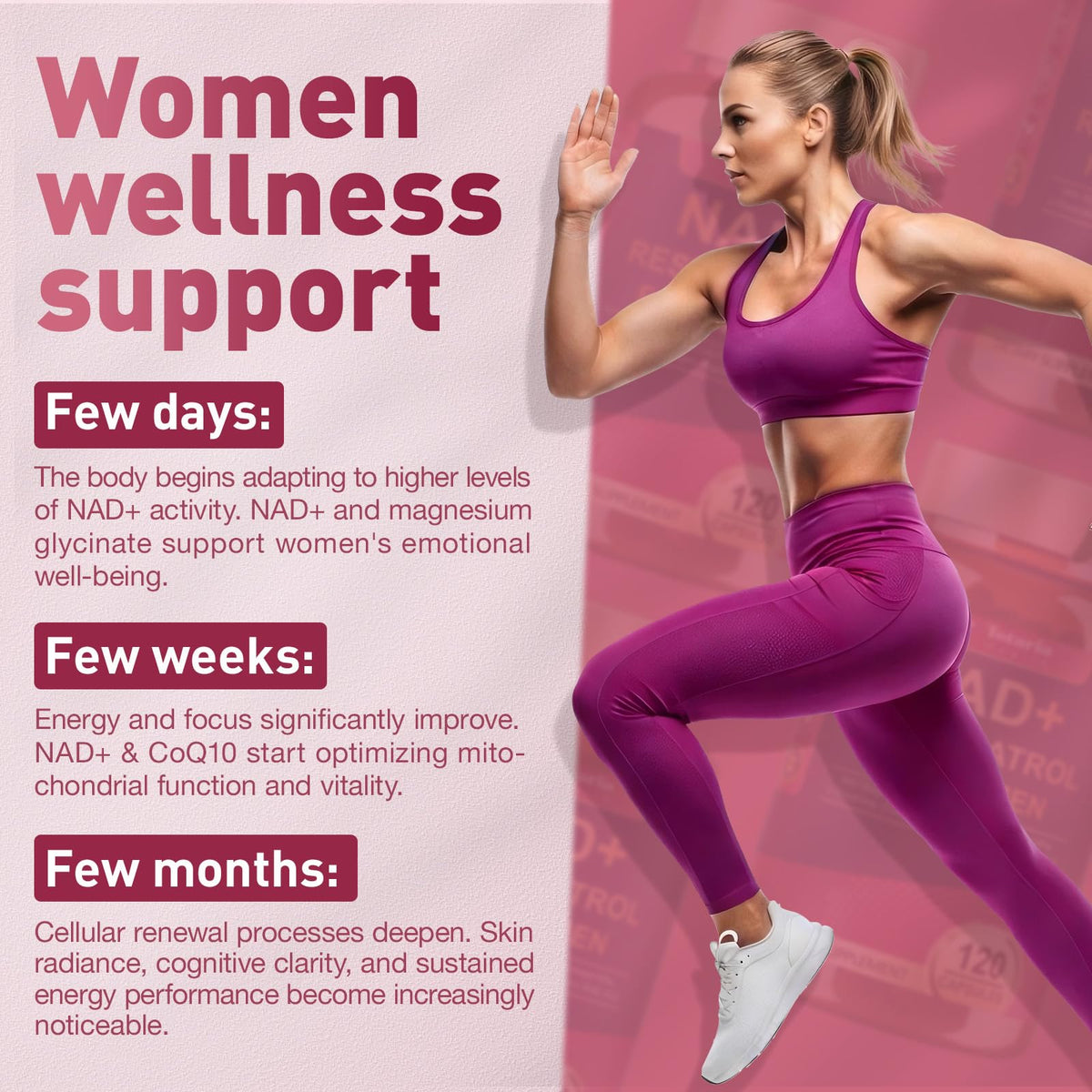 Totaria NAD+ Supplement for Women - NAD Trans-Resveratrol Supplement with Magnesium,CoQ10,PQQ, Ashwagandha,Collagen Peptide - NMN & NMNH Alternative - Cellular Renewal & Energy - 120 Capsules
