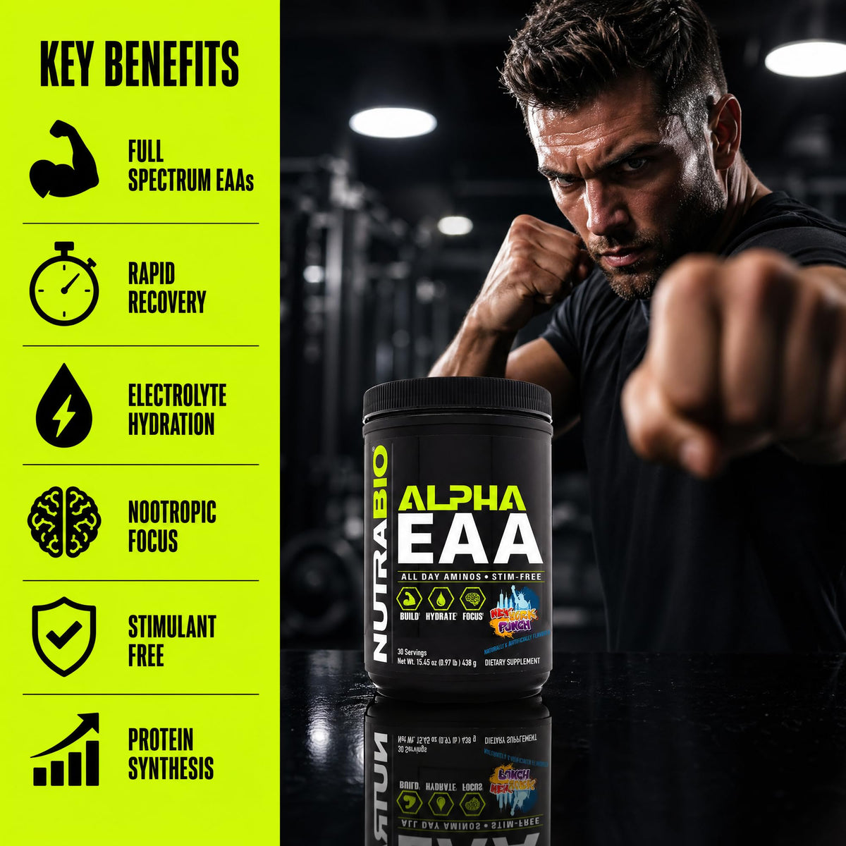 NutraBio Alpha EAA - All-Day Amino Acids for Muscle Growth and Hydration - Essential Amino Acids with Nootropics & Adaptogens- Full Spectrum EAA BCAA Powder - 30 Servings - Strawberry Lemon