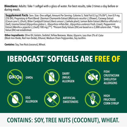Iberogast Softgels, Herbal Relief of Stomach Upsets: Occasional Indigestion, Bloating, Gas, Nausea, Upset Stomach; 6-Herb Blend with Iberis Amara,
