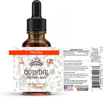 Quinine Tincture Extract, Quinine Liquid (Cinchona officinalis) Dried Bark Herbal Supplement- Non GMO Gluten Free in Cold-Pressed Vegetable Glycerine 670 mg (2 oz)