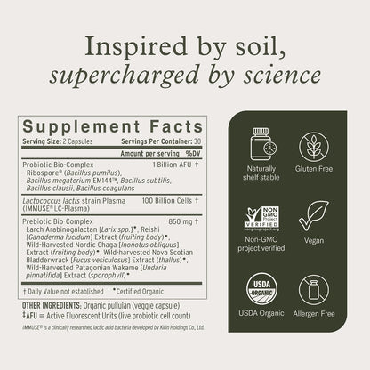 Terraflora Deep Immune Synbiotic, SBO Spore Probiotic, Immune, 60 Ct | Soil-based spore probiotics & prebiotics with LC-Plasma & Bacillus strains. Immune & gut support, vegan. 60 caps.