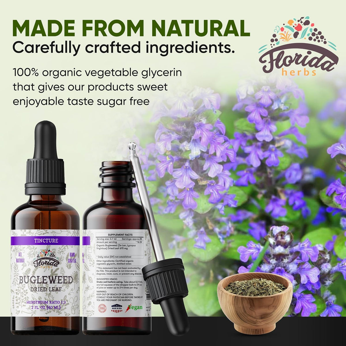 Bugleweed Tincture, Organic Bugleweed Extract (Ze LAN, Lycopus Virginicus) Herbal Supplement, Non-GMO in Cold-Pressed Organic Vegetable Glycerin 700 mg, 2 oz (60 ml)