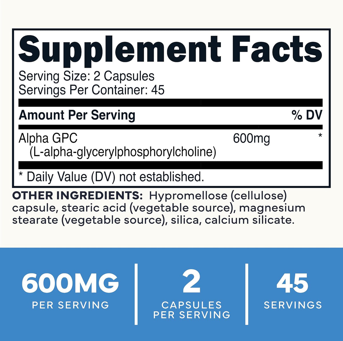 Type Zero Ultra Clean Alpha GPC Choline Supplement (600mg) 90 Capsules | Soy Free, GMO-Free Nootropics Alpha GPC 600mg / 300mg, Brain Memory and Focus Supplements, 45 Servings