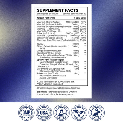 Research Verified Eye Health - Nourish and Protect Eyes and Vision, Support Healthy Retina, Improve Blood Supply to Eyes - Vitamins A, B, C, and E - 60 Capsules - Made in the USA
