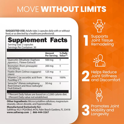 SaltWrap Joint & Muscle Recovery Bundle, Daytime - Collagen & Mag 3D | Made in USA, NSF Certified for Sport, Pairs Fortigel & Tendoforte Peptides with Quercetin, Fisetin and Senactiv Complex