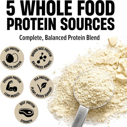Whole Food Protein Powder - 25g Protein per Scoop, Lactose Free Protein with Beef Isolate, Collagen, Pea, Brown Rice, Chicken & Egg Protein, 0G Sugar, Keto Friendly, Vanilla Milkshake 63 Serv