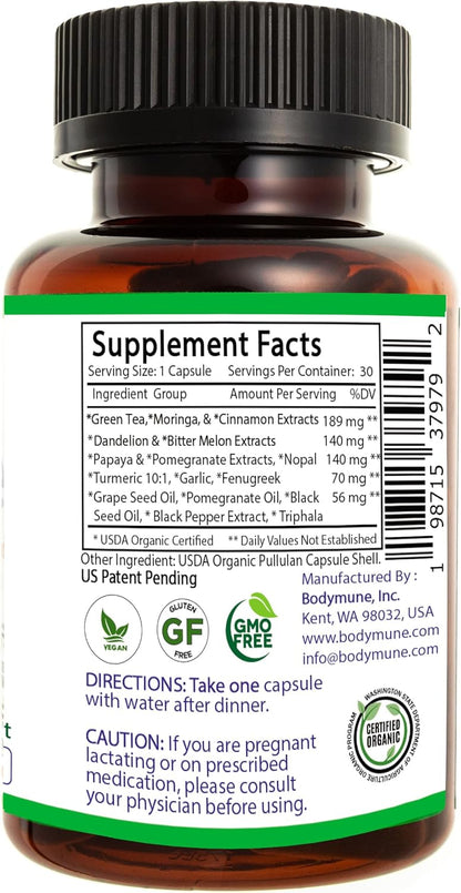 Bodymune Heart Health Blend Cholesterol Support – Organic Cardiovascular & Circulation Supplement – with Green Tea, Pomegranate & Black Seed Oil – 30Capsules – USDA Organic, Vegan (30 Count)