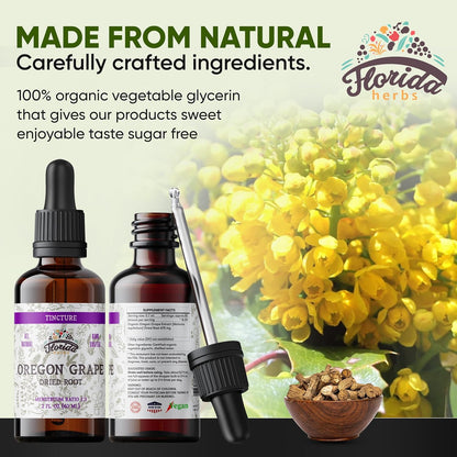 Oregon Grape Tincture, Organic Oregon Grape Extract (Mahonia aquifolium) - Non-GMO in Cold-Pressed Organic Vegetable Glycerin 2 oz