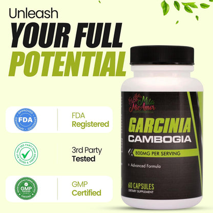 Mila Miamor Garcinia Cambogia Extract Supplement (50% HCA), 800 mg for Weight, Metabolism, Appetite & Energy Support, Caffeine Free, Non-GMO, Gluten Free, 60 Capsules