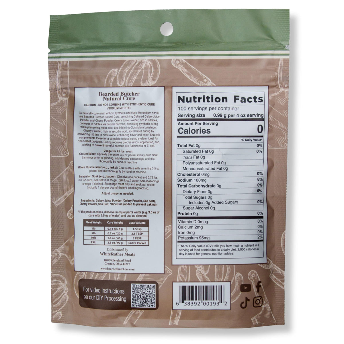 Bearded Butchers Natural Cure, 3.5 oz – Celery Juice Powder & Cherry Powder for 25 lbs Meat - Natural Curing Alternative to Sodium Nitrite & Pink Curing Salt - Clean Label Meat Cure for Making Snack Sticks, Jerky, Sausage, Bacon & More BEARDED BUTCHER BLEND SEASONING buy supplements Au