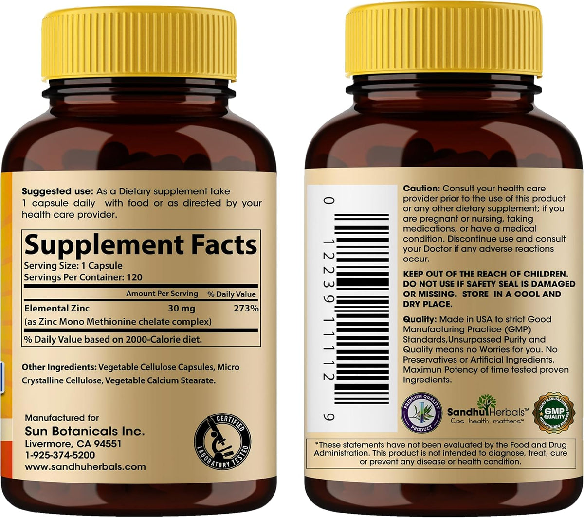 Sandhu Herbals Zinc Supplement and Organic 4 in 1 Ashwagandha Capsules with Zinc| Supports Healthy Skin, Immune System| Non-GMO