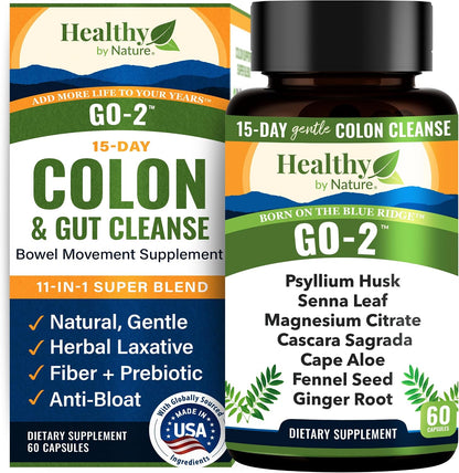 Colon Cleanse & 15 Day Gut Cleanse for Women, Men - Gentle Natural Herbal Laxative & Bowel Movement Supplement - Gut Detox Support and Relief of Occasional Constipation, Bloating (60 Count)