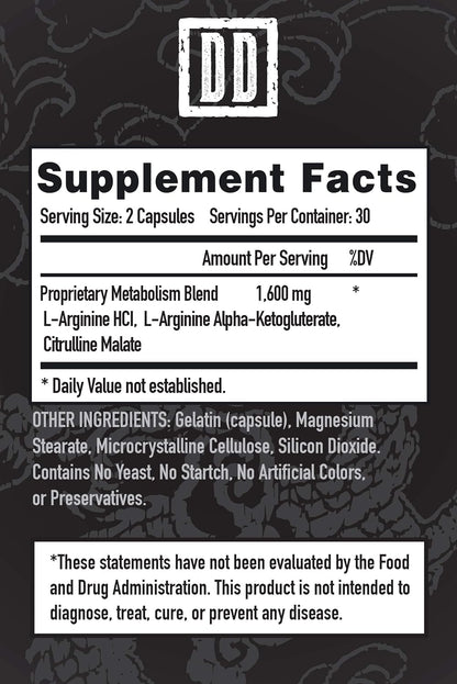 Nitric Oxide Booster Supplement, 1600mg Extra Strength L-Arginine, Citrulline Malate, and Alpha-Ketoglutarate (60 Count, 1 Bottle)