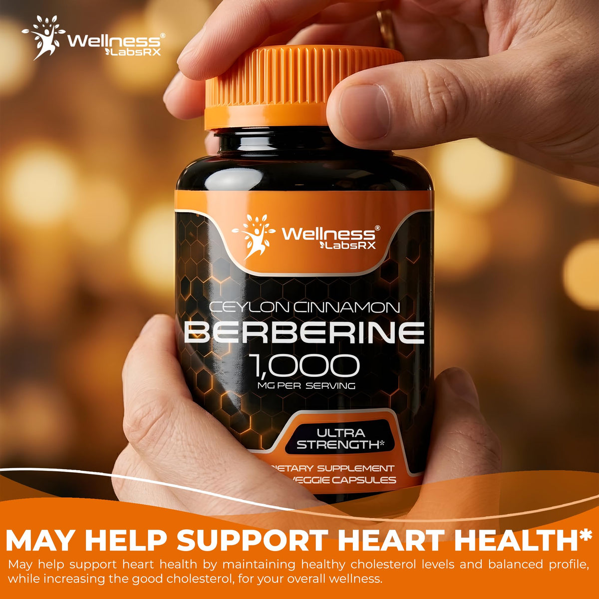 WELLNESS LABSRX Berberine 1,000mg - Third-Party Tested Berberine Supplement HCL with Ceylon Cinnamon, Black Pepper Extract and Apple Cider Vinegar, Heart Support Capsules - 240 Capsules - Pack of 2