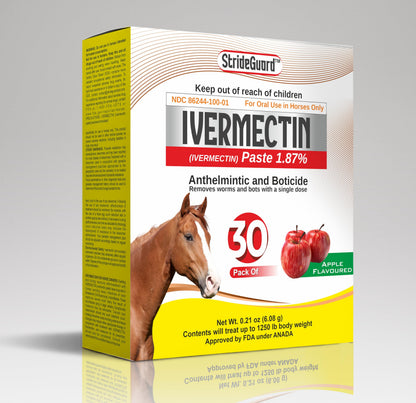 Horse Ivermectin Paste 1.87% – Apple Flavored Oral Horse Dewormer Syringe – 6.08g Tube Treats Horses Up to 1250 LB [Pack-5]