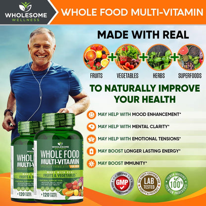 Wholesome Wellness Liposomal Vitamin C Capsules (200 Pills 1500mg Buffered) High Absorption + Food Multivitamin for Men - Natural Multi Vitamins, Minerals, Organic Extracts Bundle