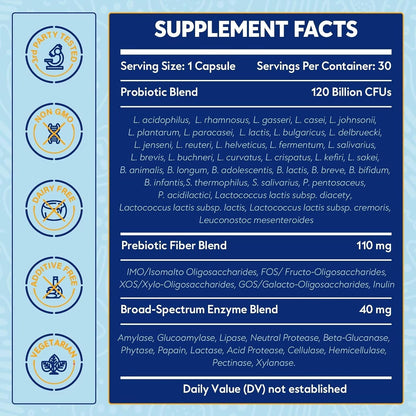 Probiotic 100 Billion CFU + 120 Billion CFU for Gut & Digestive Health, Vegan Acidophilus Probiotic Supplement