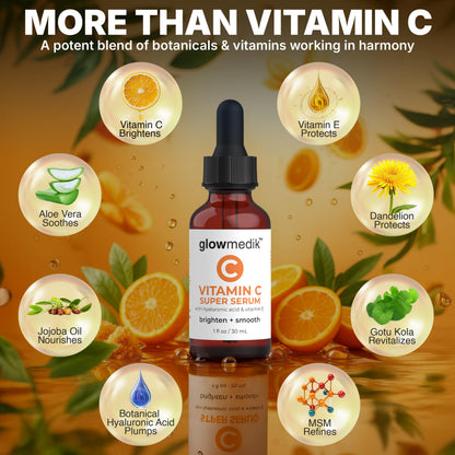 GlowMedik Vitamin C Serum for Face - Illuminating Brightening Serum for Dark Spots - Dark Spot Corrector with Hyaluronic Acid & Vitamin E - Fine Lines & Wrinkles, Sensitive Skin, Made in USA 1 fl oz