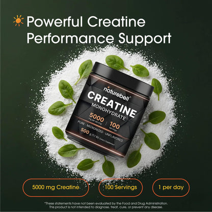 NatureBell Micronized Creatine Monohydrate Powder, 200 Servings | 5g Per Serving. Creatine Bulk Supply (1 kg / 2.2 lb). Unflavored & Easy-to-Mix. Keto, Vegan, Filler Free.