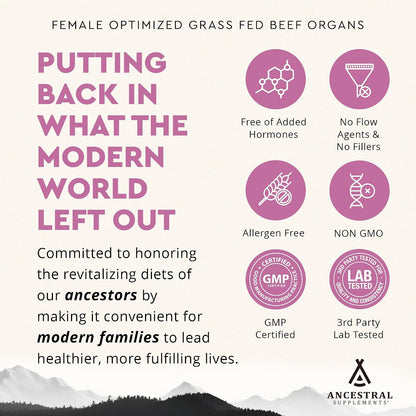 Ancestral Supplements Beef Organ & Liver Bundle for Women – Supports Hormone Balance, Energy, Skin & Wellness – Grass Fed, Pasture Raised Multivitamin