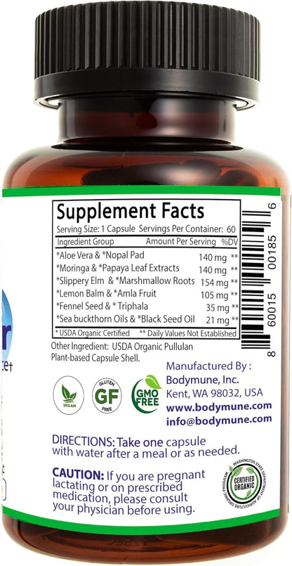 Bodymune Occasional Heartburn & Digestive Comfort Supplement AcidTamer – Drug-Free Daily Support for Stomach Comfort & Digestive Balance – USDA Organic, Vegan, Non-GMO – 60 Caps (2-Month Supply)