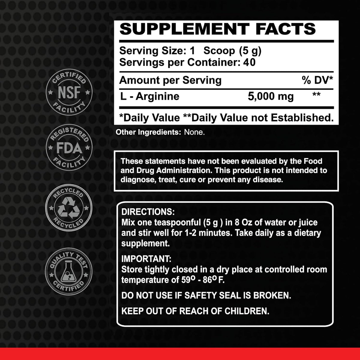 ALFA Sports Maximum L-Arginine Powder 5000mg – Nitric Oxide Booster for Muscle Pump, Energy & Circulation – Pure Amino Acid Supplement – Unflavored 200g Jar
