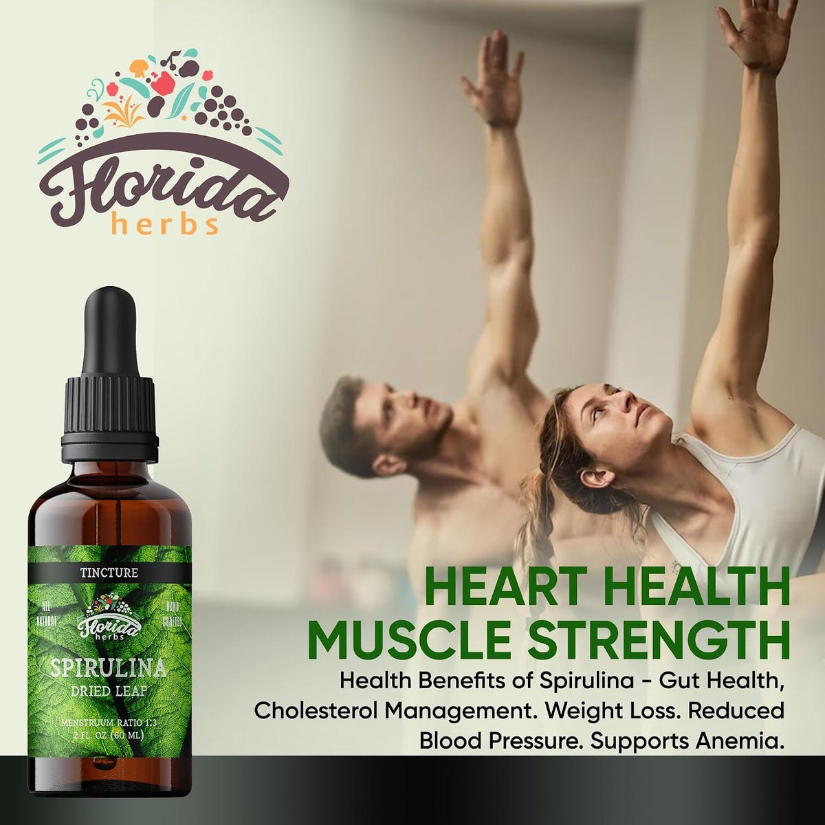 Spirulina Tincture, Organic Spirulina Extract (Arthrospira Platensis) Herbal Supplement, Non-GMO in Cold-Pressed Organic Vegetable Glycerin, 700 mg, 2 oz (60 ml)