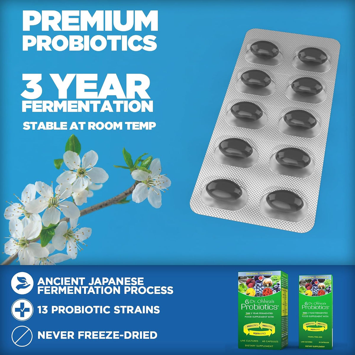 Dr. Ohhira's Probiotics, Original Formula, 60 Caps with Bonus 10 Capsule Travel Pack - 13 Probiotic Strains with Prebiotics and Postbiotics