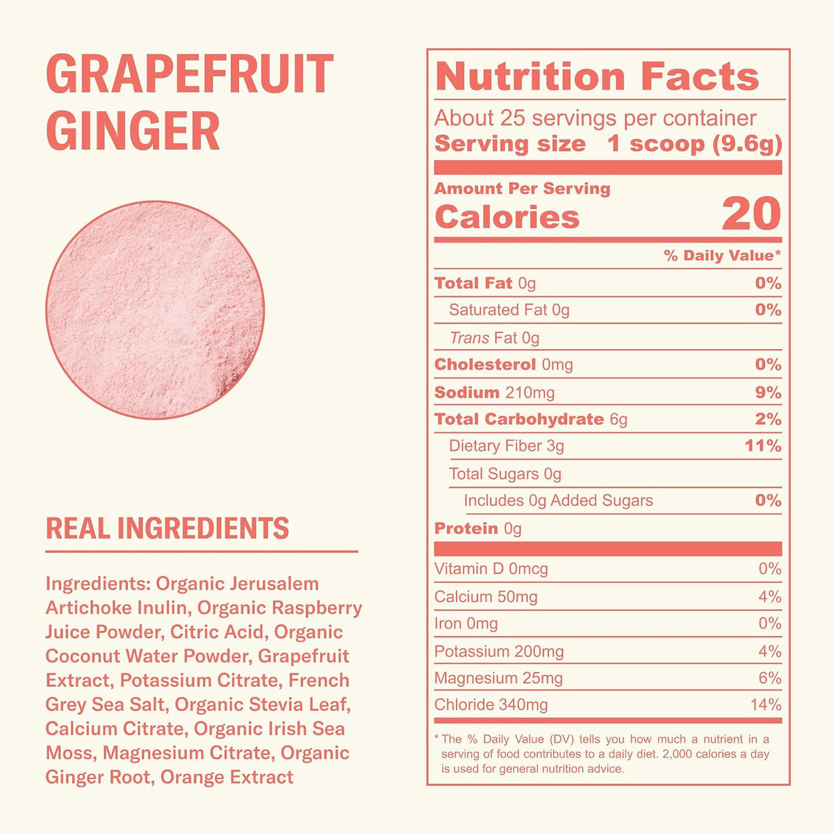 Ballerina Farm Farmer Hydrate Grapefruit Ginger Electrolytes Powder | Organic Coconut Water, Irish Sea Moss, French Sea Salt, No Added Sugar, Prebiotic Fiber, 25 Servings
