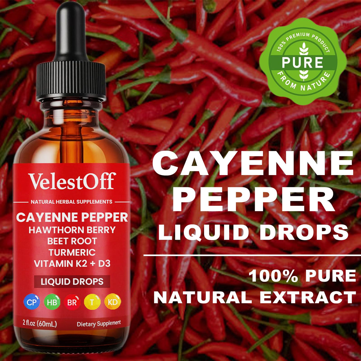 Velestoff Cayenne Pepper Drops, Cayenne Circulation Blend with Hawthorn Beet Root Turmeric Vitamin K2 D3 - Vegan, Non-GMO - 2FL.OZ (2 PCS) Velestoff buy supplements Au