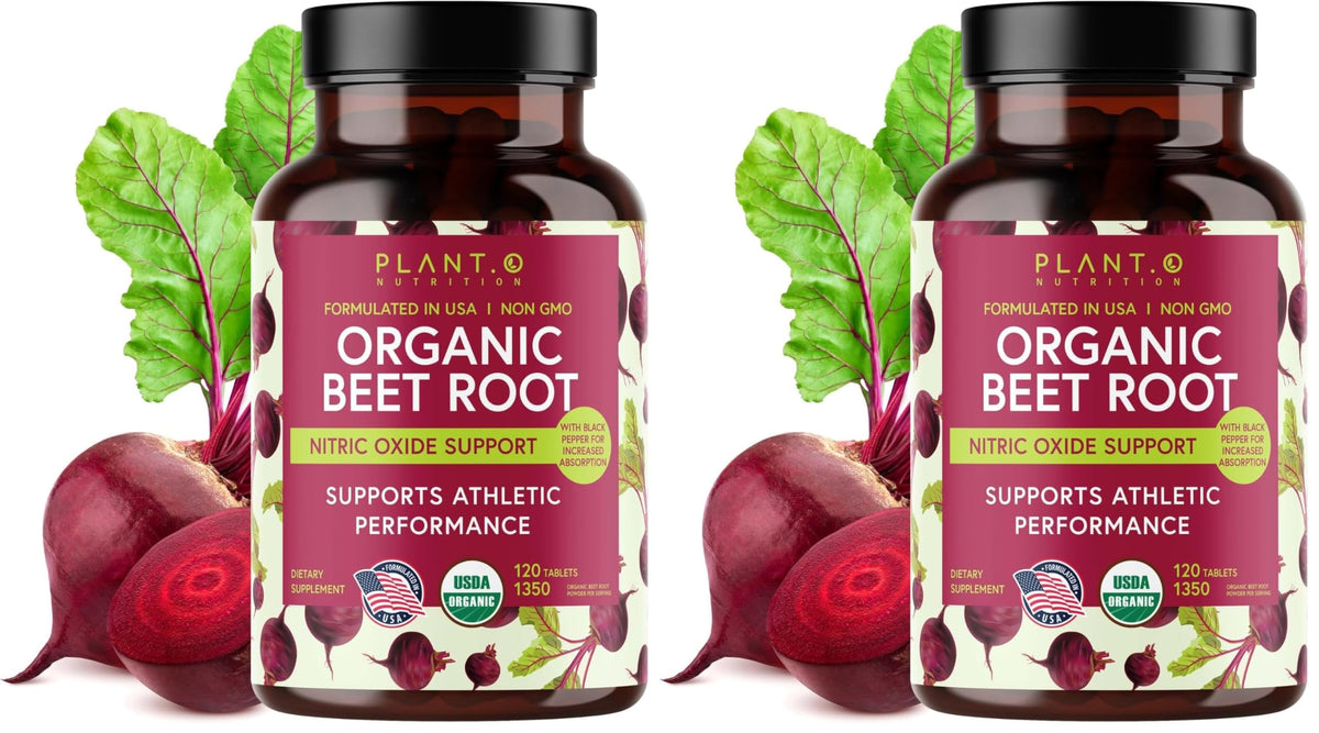 Organic Beet Root Capsules 1350mg – USDA Certified Beetroot Powder Supplement with Black Pepper | Nitric Oxide & Circulation Support | Vegan Non-GMO | 120 Tablets 2 Month Supply