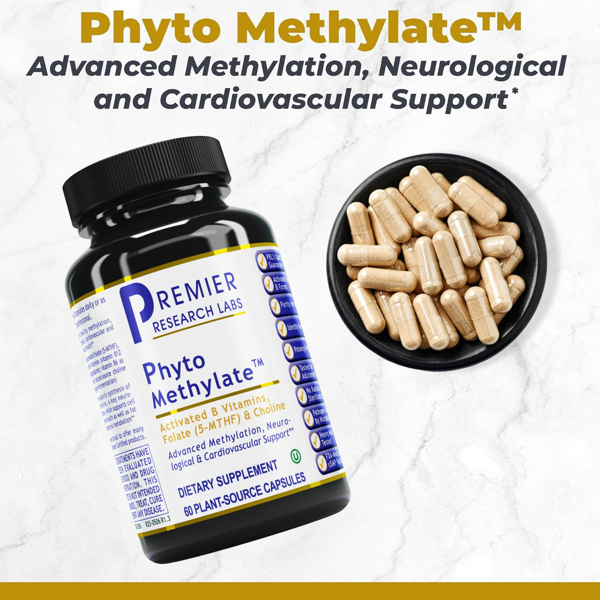 Premier Research Labs Phyto Methylate - B Vitamin Supplement - Supports Methylation, Detox, Brain & Heart Health - 5-MTHF & P5P - 60 Plant-Source Capsules Premier Research LabsBuy Supplements Australia