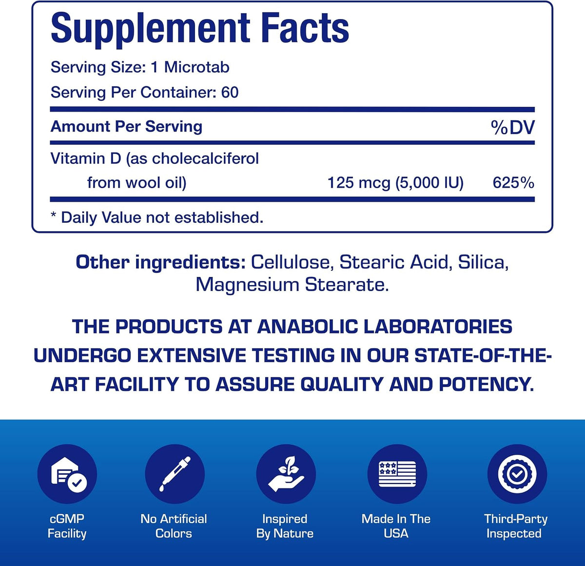 High Strength Vitamin D3 5000 IU - Clinical Formula Vitamin D Supplement for Men and Women for Bone Teeth Muscle Mood and Immune Support - High Absorption Vegetarian Microtabs (60 Day Supply)