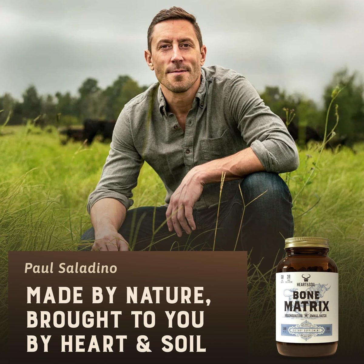 HEART & SOIL Grass Fed Bone Matrix, 180 Capsules | Supports bone and joint health, strength, and flexibility.