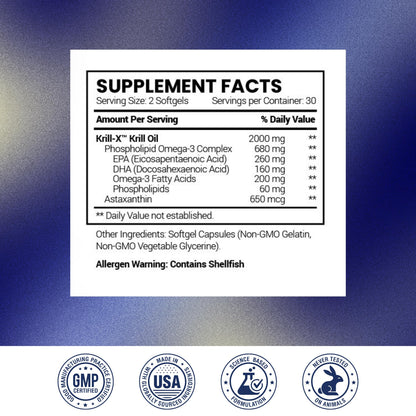 Research Verified Antarctic Krill Oil 2000mg - Support Heart Function & Joints, Boost Cognition - MSC Certified, Sustainably Sourced - 60 Softgels - Made in the USA