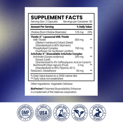 Research Verified Liver Support - Liposomal Milk Thistle, Artichoke Extract, Glutathione, BioPerine - Vegan - 60 Capsules - Pack of 1