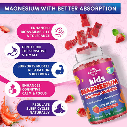 2 Pack Magnesium Glycinate Gummies for Kids & Adults Stawberry & Orange Flavor